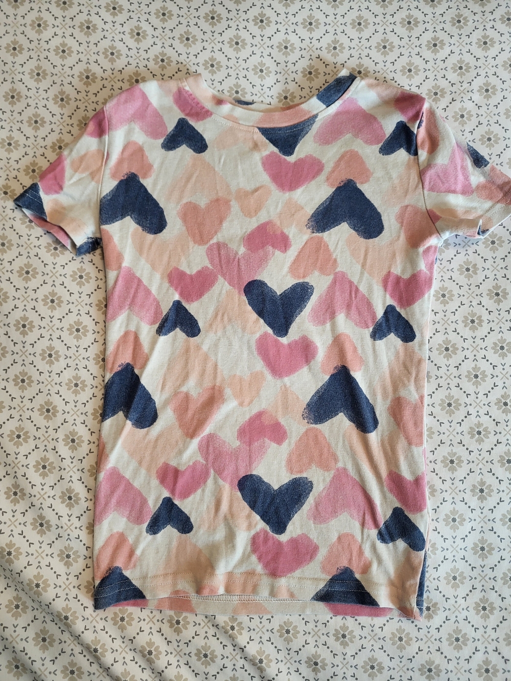Kirkland Signature Girls' Heart Pattern Short Sleeve Tee - Pink & Blue
